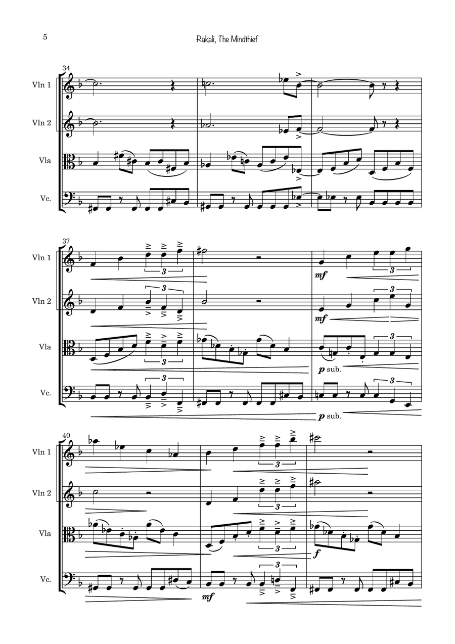 Rakali, The Mindthief String Quartet scores gallery preview page 5
