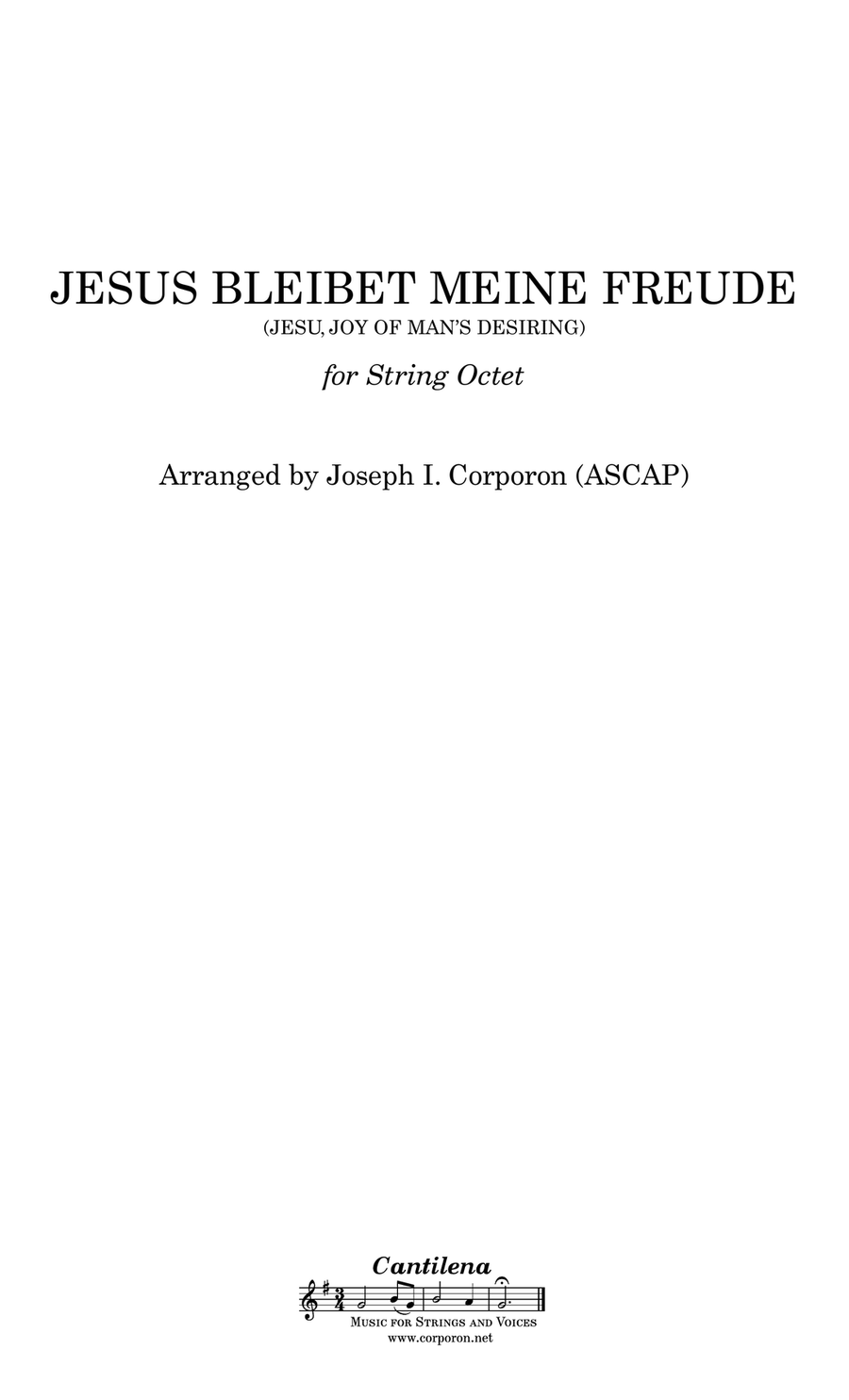 Jesus Bleibet Meine Freude for String Octet (Jesu, Joy of Man's Desiring) Large Ensemble scores gallery preview page 1