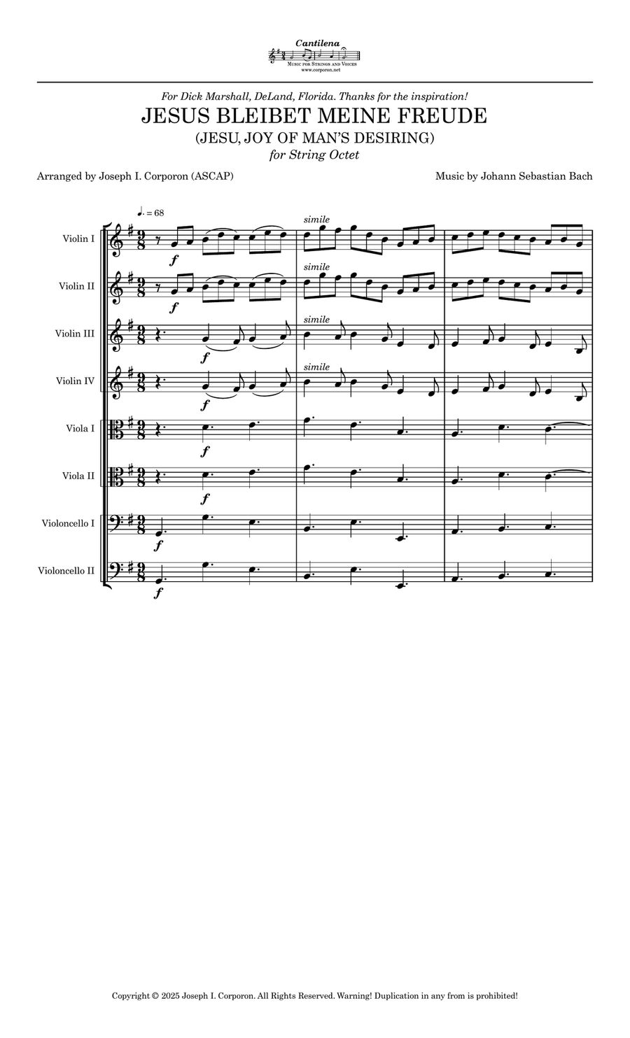Jesus Bleibet Meine Freude for String Octet (Jesu, Joy of Man's Desiring) Large Ensemble scores gallery preview page 3