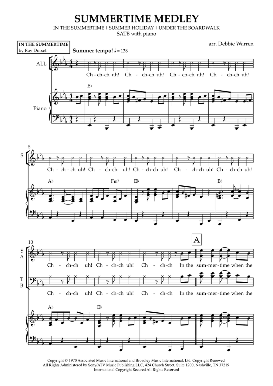 Medley: In The Summertime with Summer Holiday and Under The Boardwalk 4-Part scores gallery preview page 2