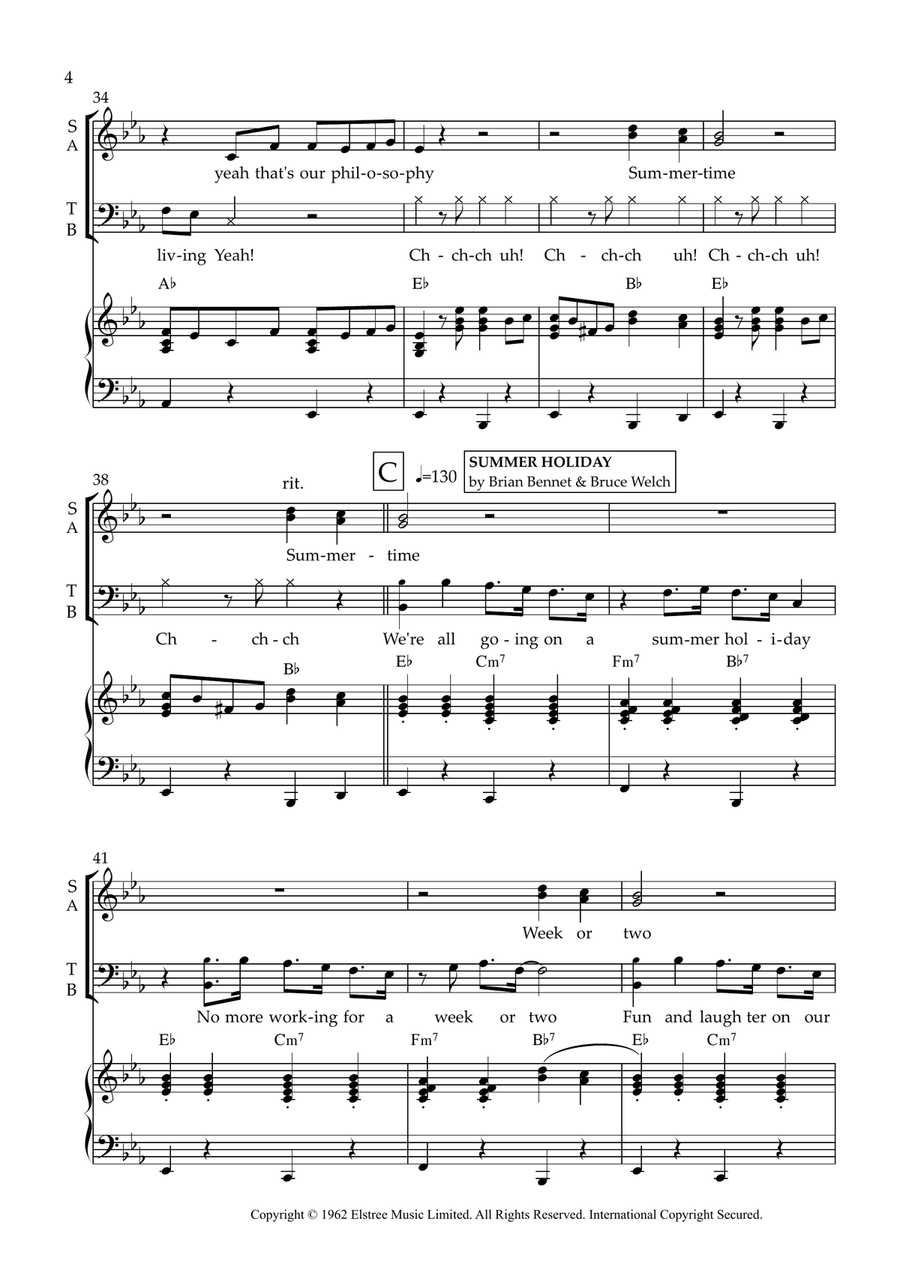 Medley: In The Summertime with Summer Holiday and Under The Boardwalk 4-Part scores gallery preview page 5