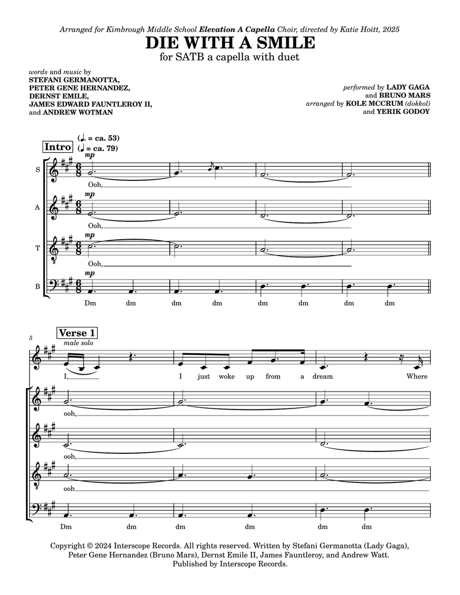 Die With A Smile Die With A Smile 4-Part scores gallery preview page 1