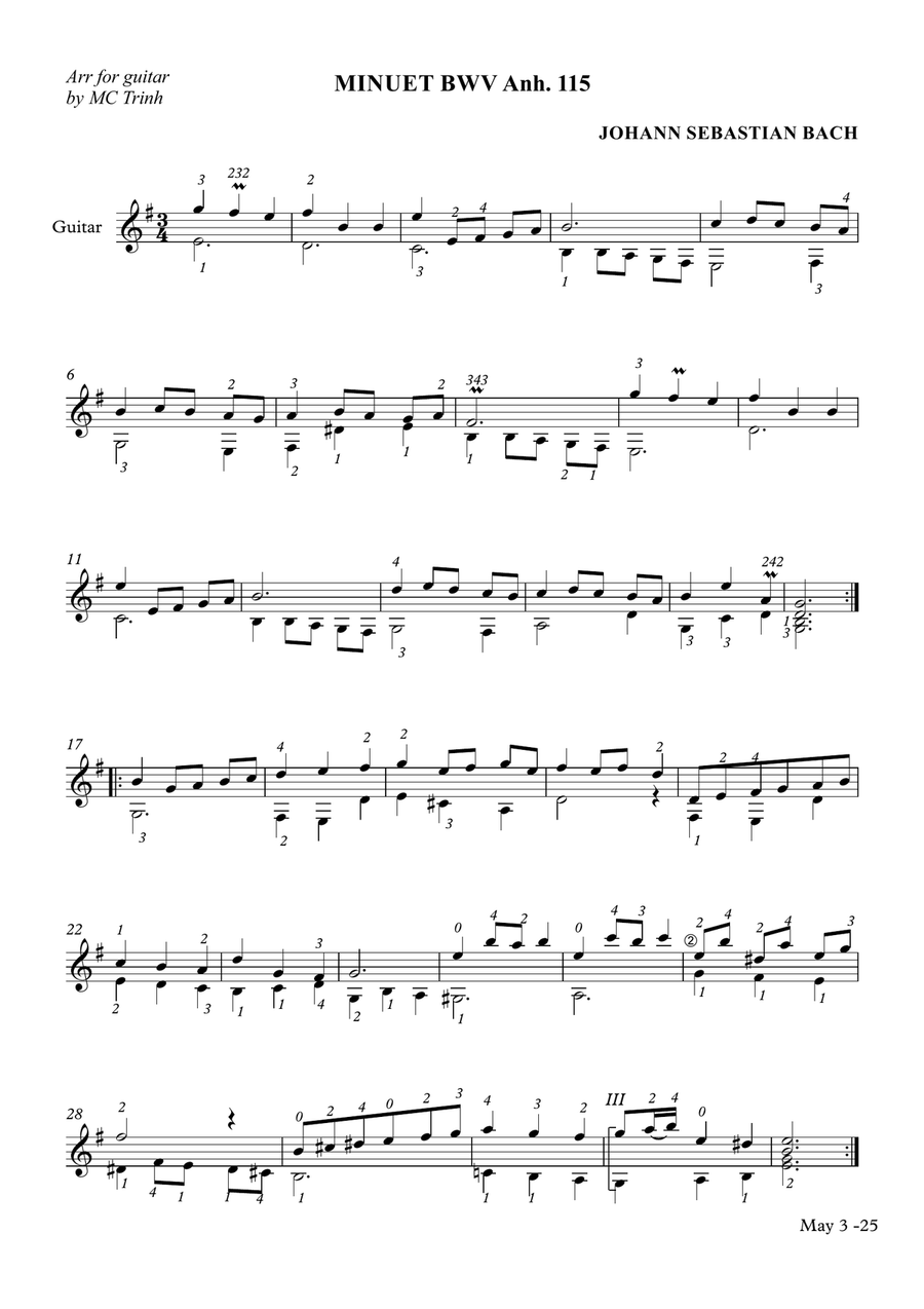 MINUET BWV Anh 115 MINUET BWV Anh 115 Acoustic Guitar scores gallery preview page 1