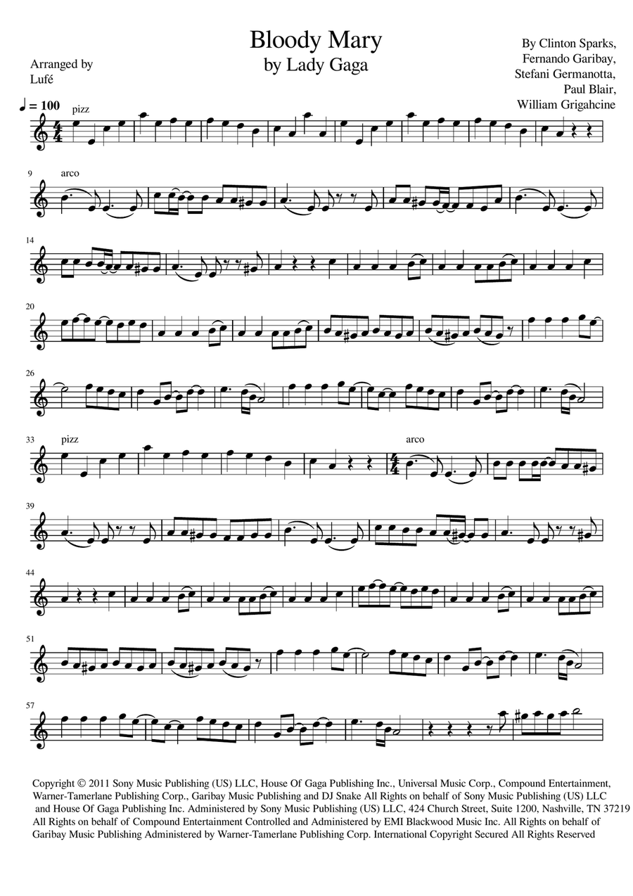 Bloody Mary Bloody Mary Violin Solo scores gallery preview page 1