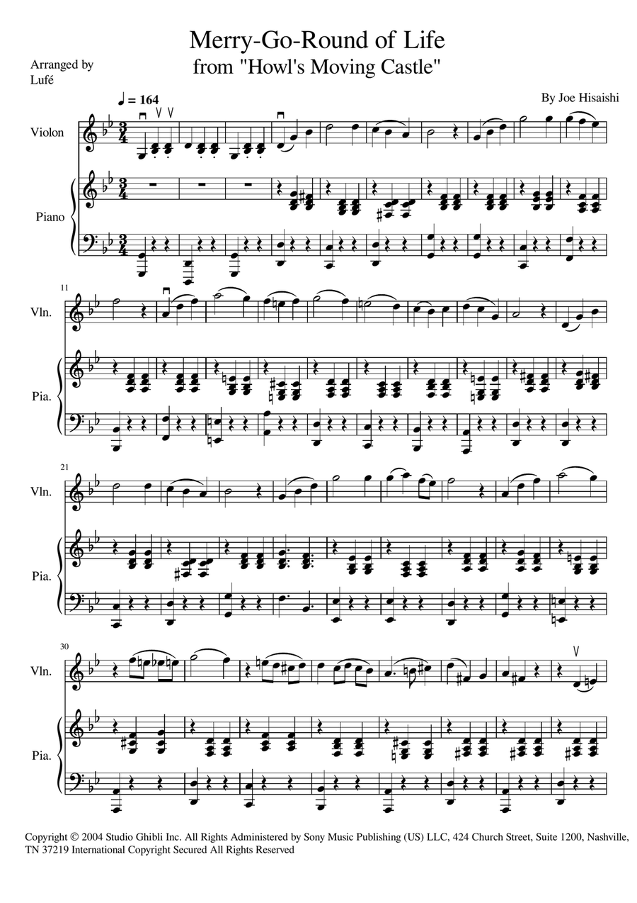 Merry-Go-Round Of Life Merry-Go-Round Of Life Violin Solo scores gallery preview page 1
