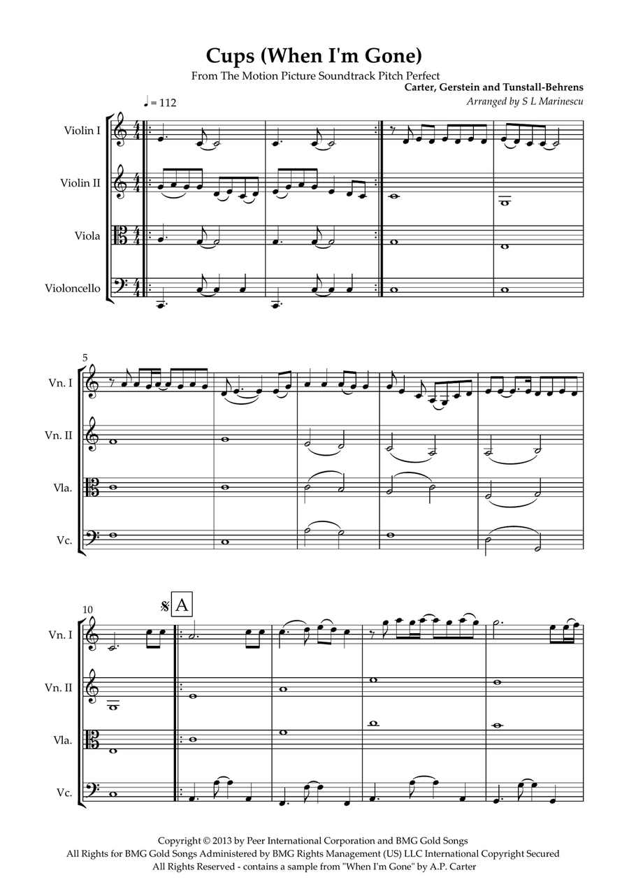 Cups (When I'm Gone) Cups (When I'm Gone) String Quartet scores gallery preview page 1