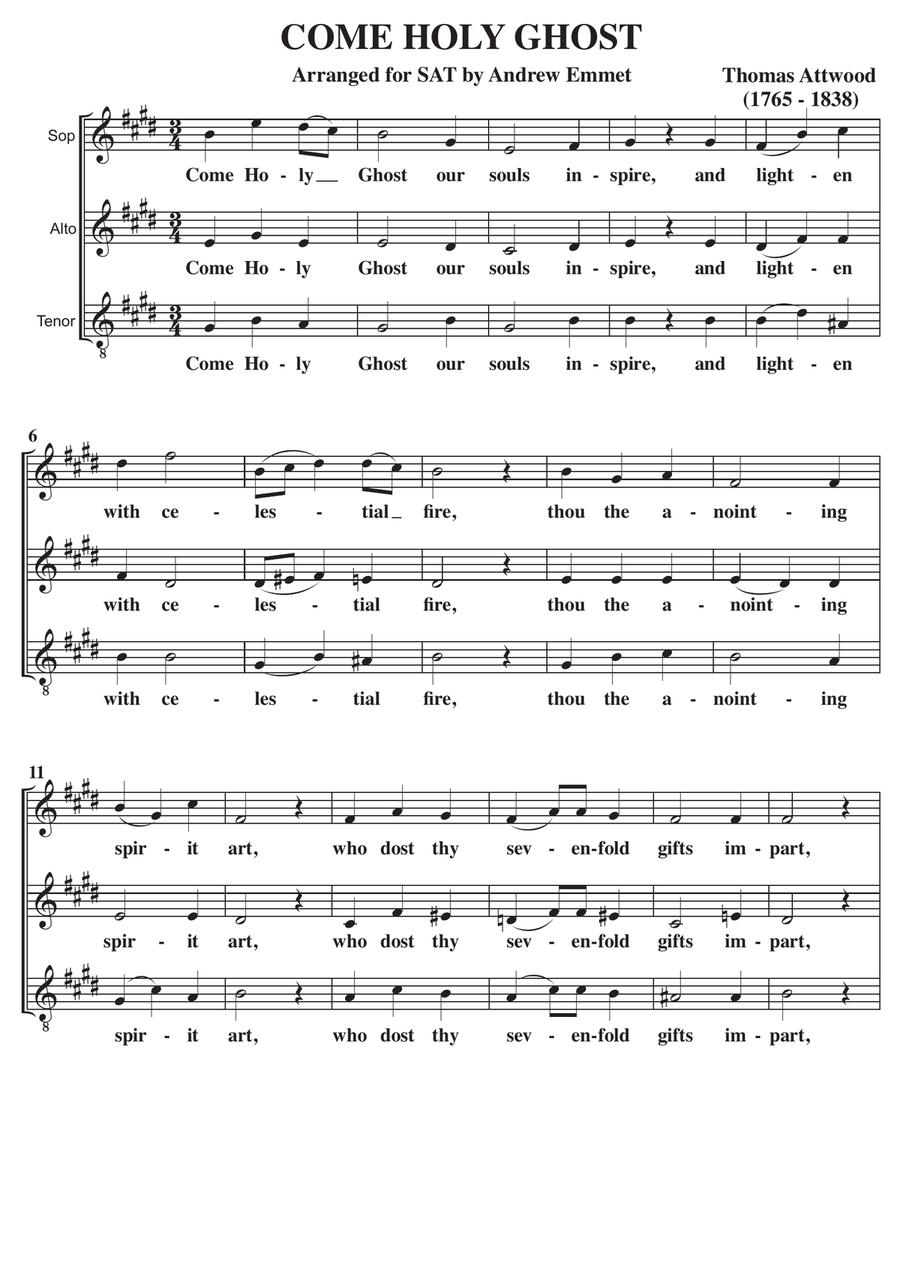 Come Holy Ghost (Attwood) A Cappella SAT SAT scores gallery preview page 1