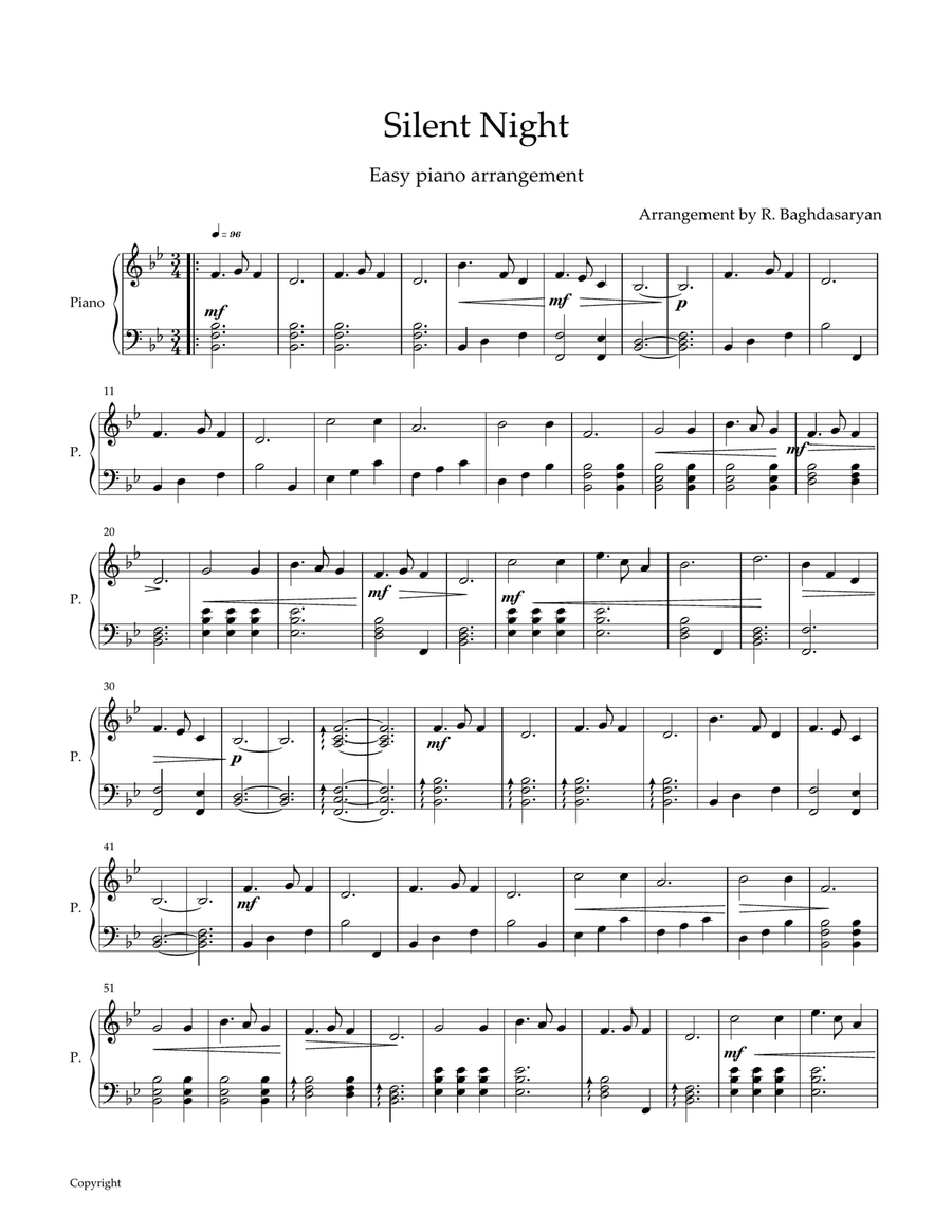 Silent night Silent night Easy Piano scores gallery preview page 1