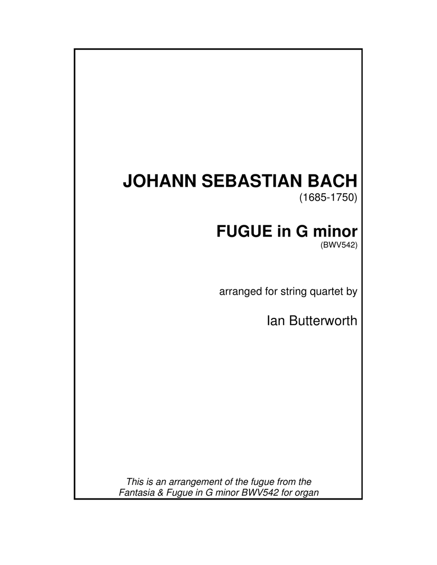 J.S.BACH Fugue in G minor BWV542 String Quartet scores gallery preview page 1