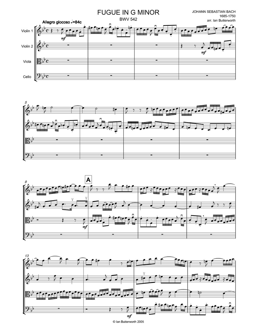 J.S.BACH Fugue in G minor BWV542 String Quartet scores gallery preview page 2