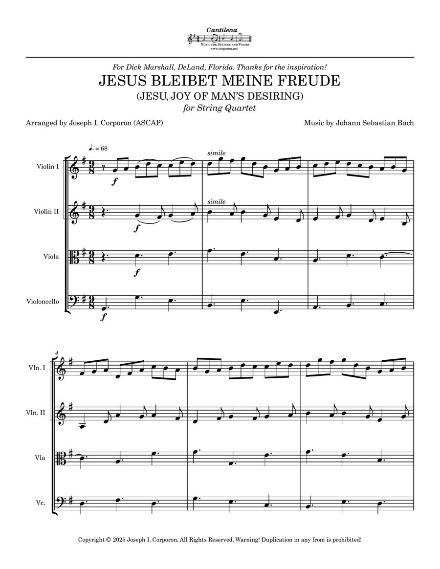 Jesus Bleibet Meine Freude for String Quartet (Jesu, Joy of Man's Desiring) String Quartet scores gallery preview page 3