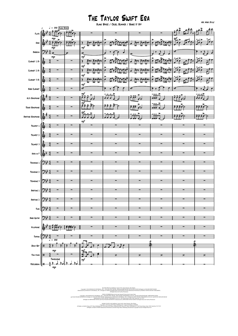 Medley: Blank Space with Cruel Summer and Shake It Off Concert Band scores gallery preview page 2