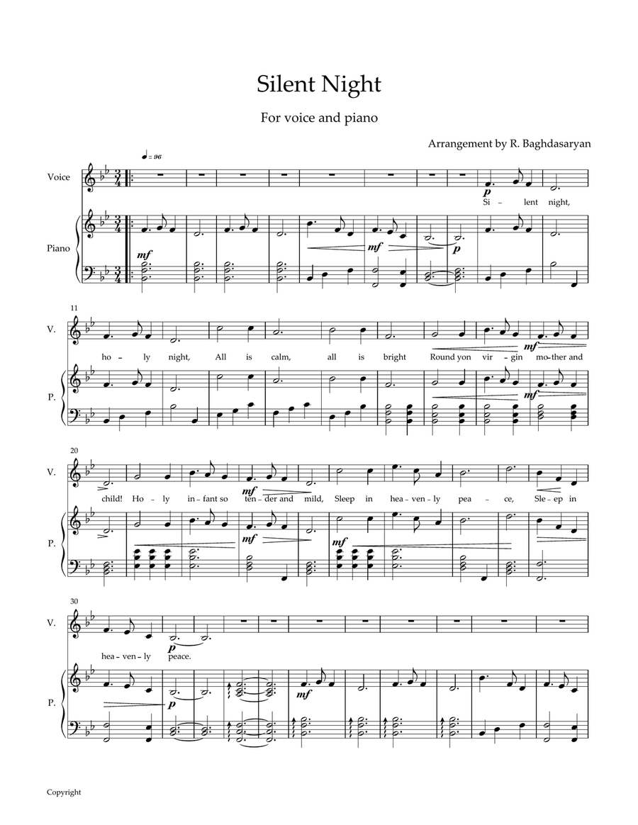 Silent night for voice and piano Piano, Vocal scores gallery preview page 1