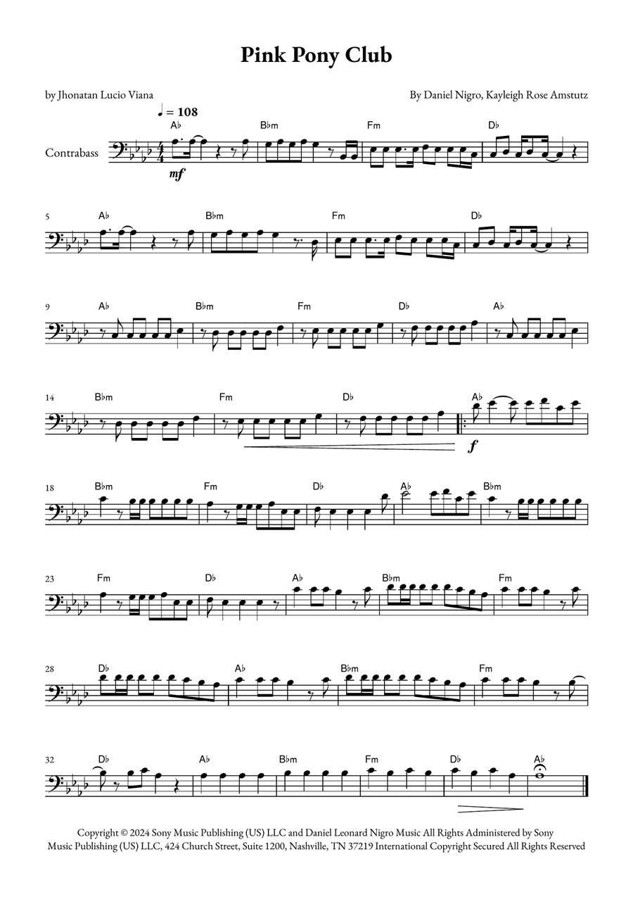 Pink Pony Club Double Bass scores gallery preview page 1