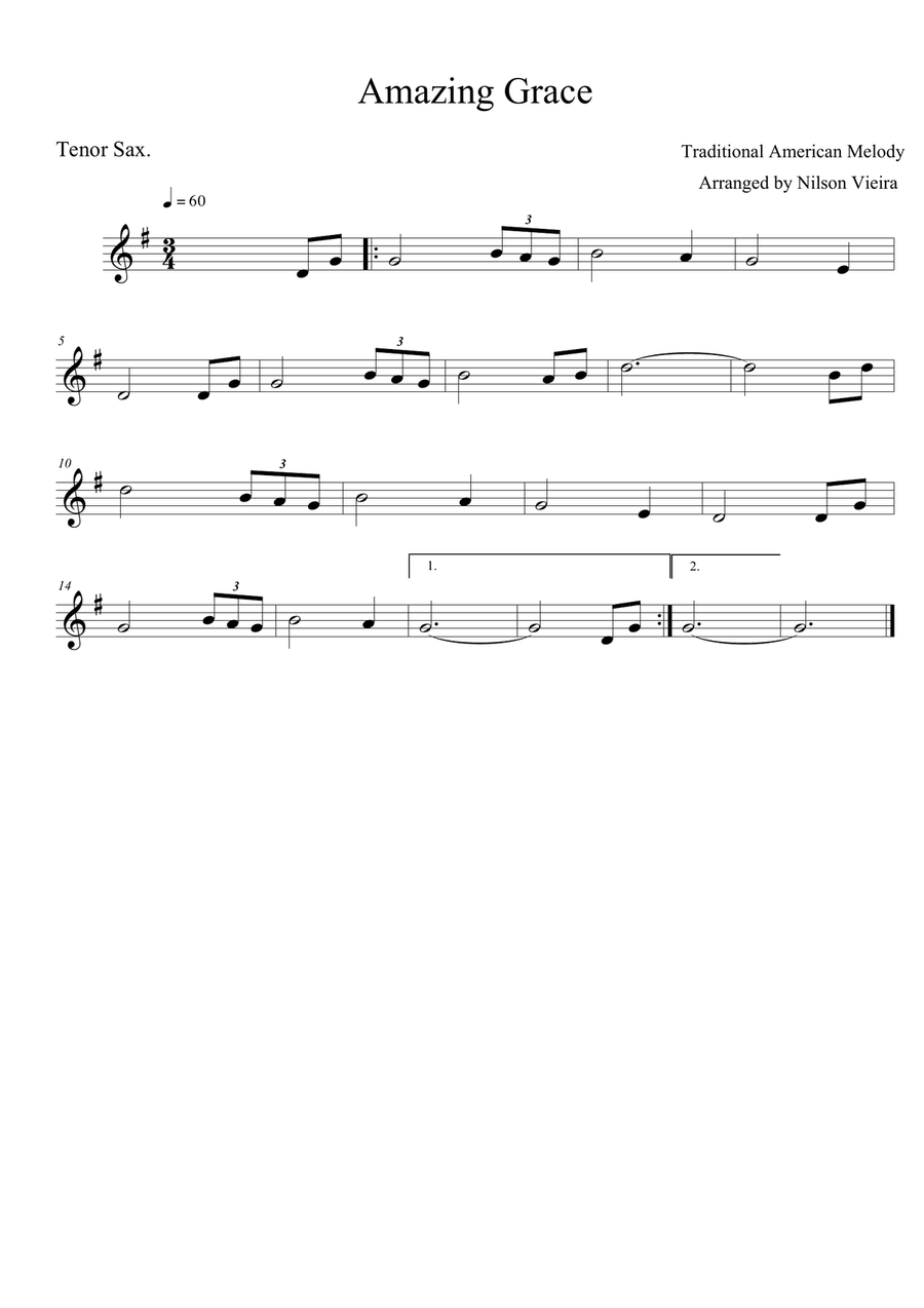 Amazing Grace – Tenor Saxophone Solo (Simplified Sheet Music for Beginners and Amateur Musicians) Tenor Saxophone scores gallery preview page 1