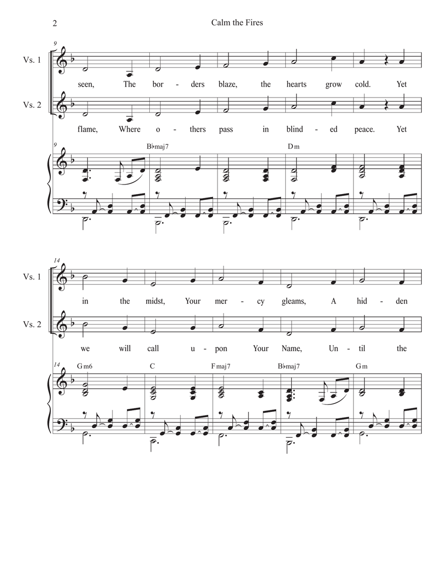 Calm the Fires (Unison choir) Unison Choir scores gallery preview page 2