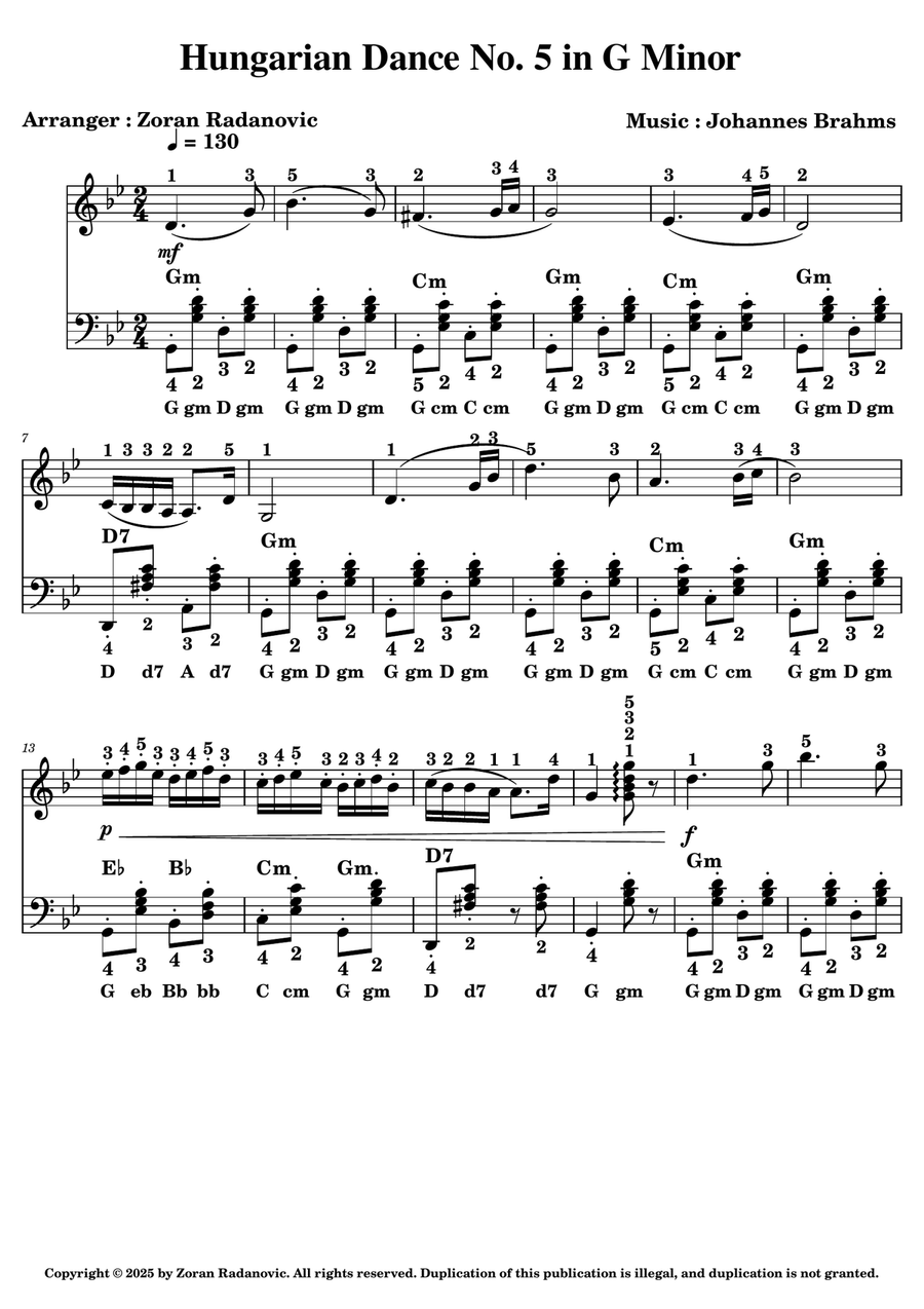 Hungarian dance No. 5 in G minor - for accordion Accordion scores gallery preview page 1