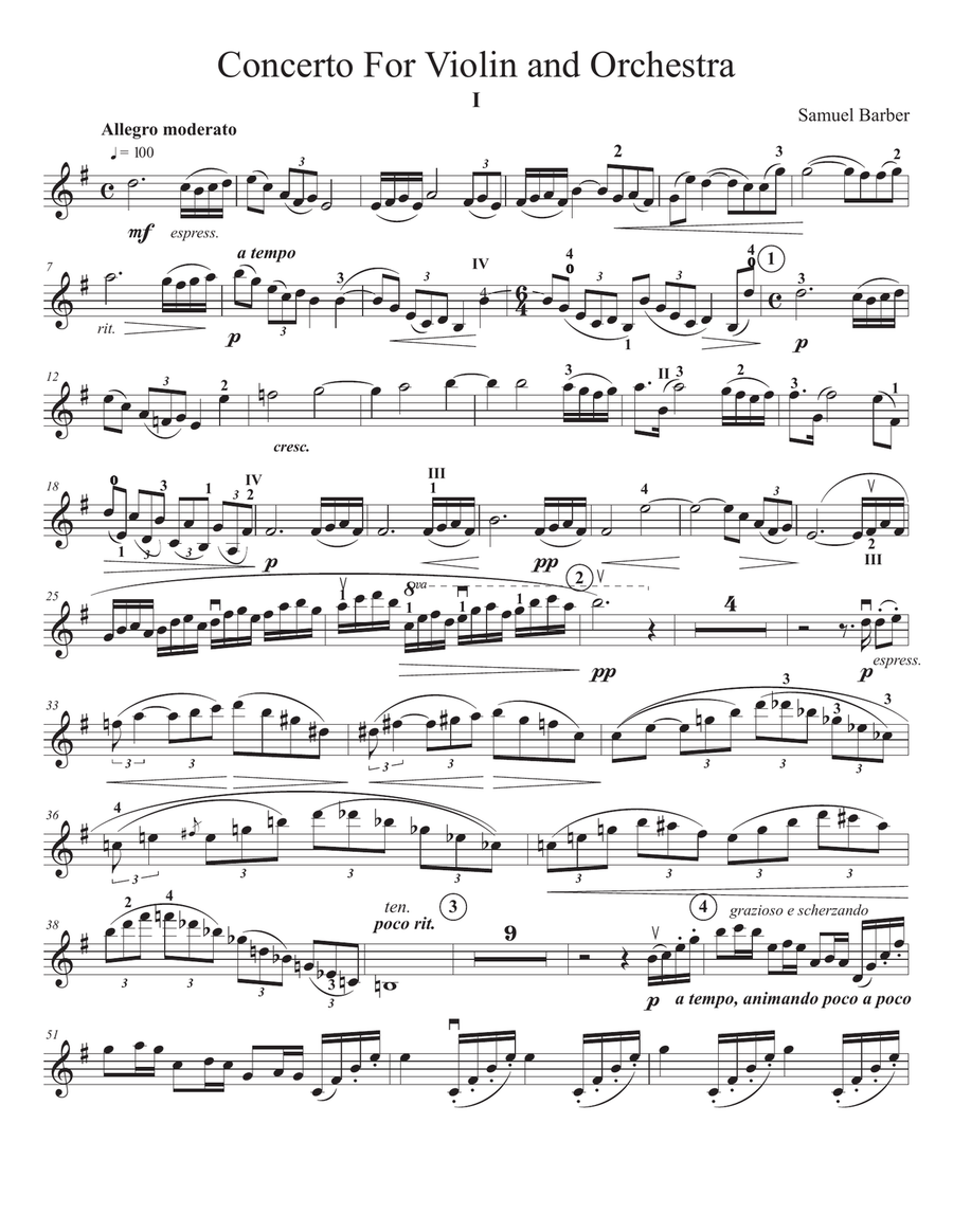 Barber, Samuel Violin Concerto, Op. 14 Violin Solo scores gallery preview page 1
