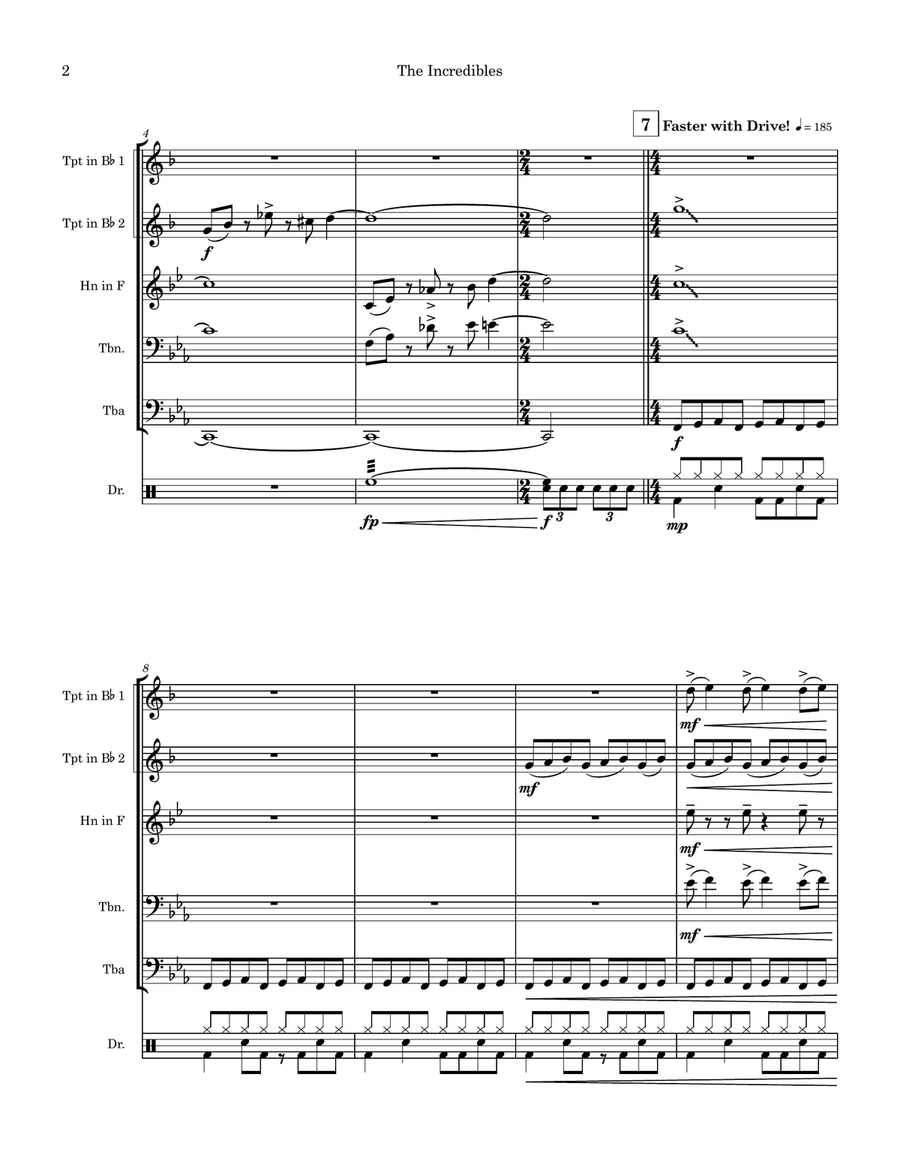 Medley: The Incredibles (Main Theme) with Bob Vs. The Omnidroid, Life's Incredible Again, Saving ... Brass Quintet scores gallery preview page 3