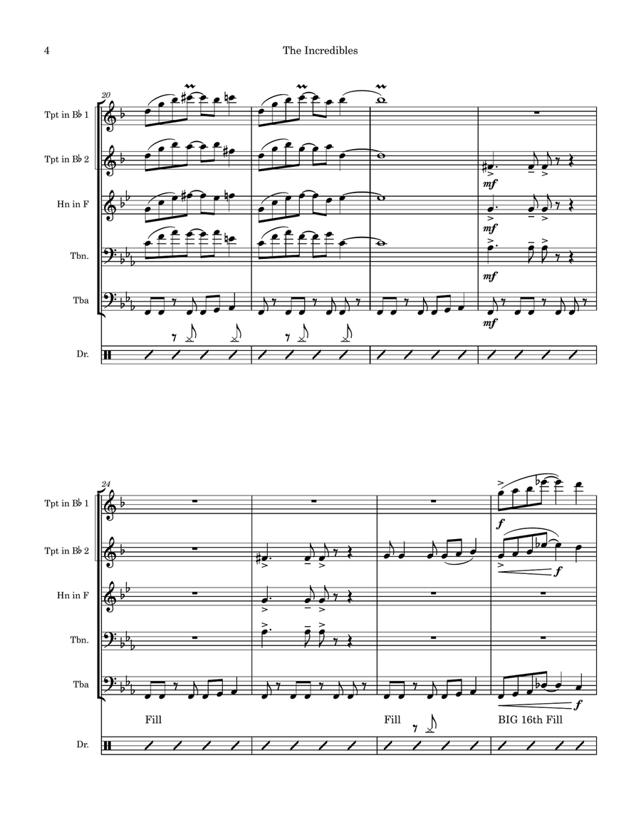 Medley: The Incredibles (Main Theme) with Bob Vs. The Omnidroid, Life's Incredible Again, Saving ... Brass Quintet scores gallery preview page 5