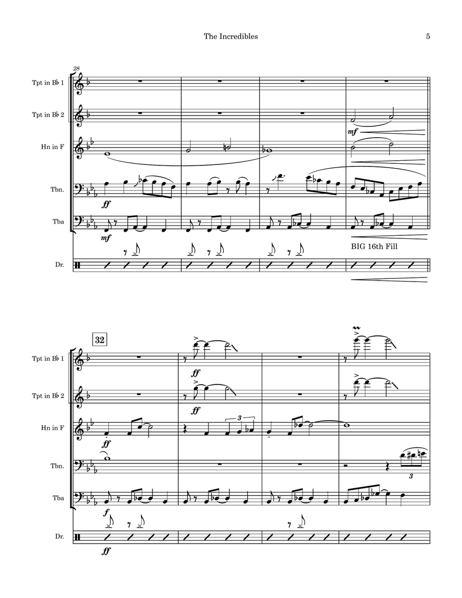 Medley: The Incredibles (Main Theme) with Bob Vs. The Omnidroid, Life's Incredible Again, Saving ... Brass Quintet scores gallery preview page 6