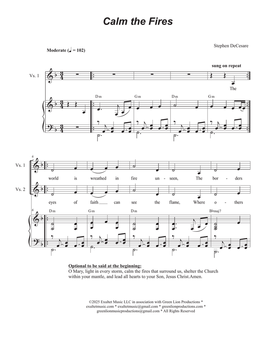 Calm the Fires (Duet for Soprano and Tenor solo) Tenor Voice scores gallery preview page 1