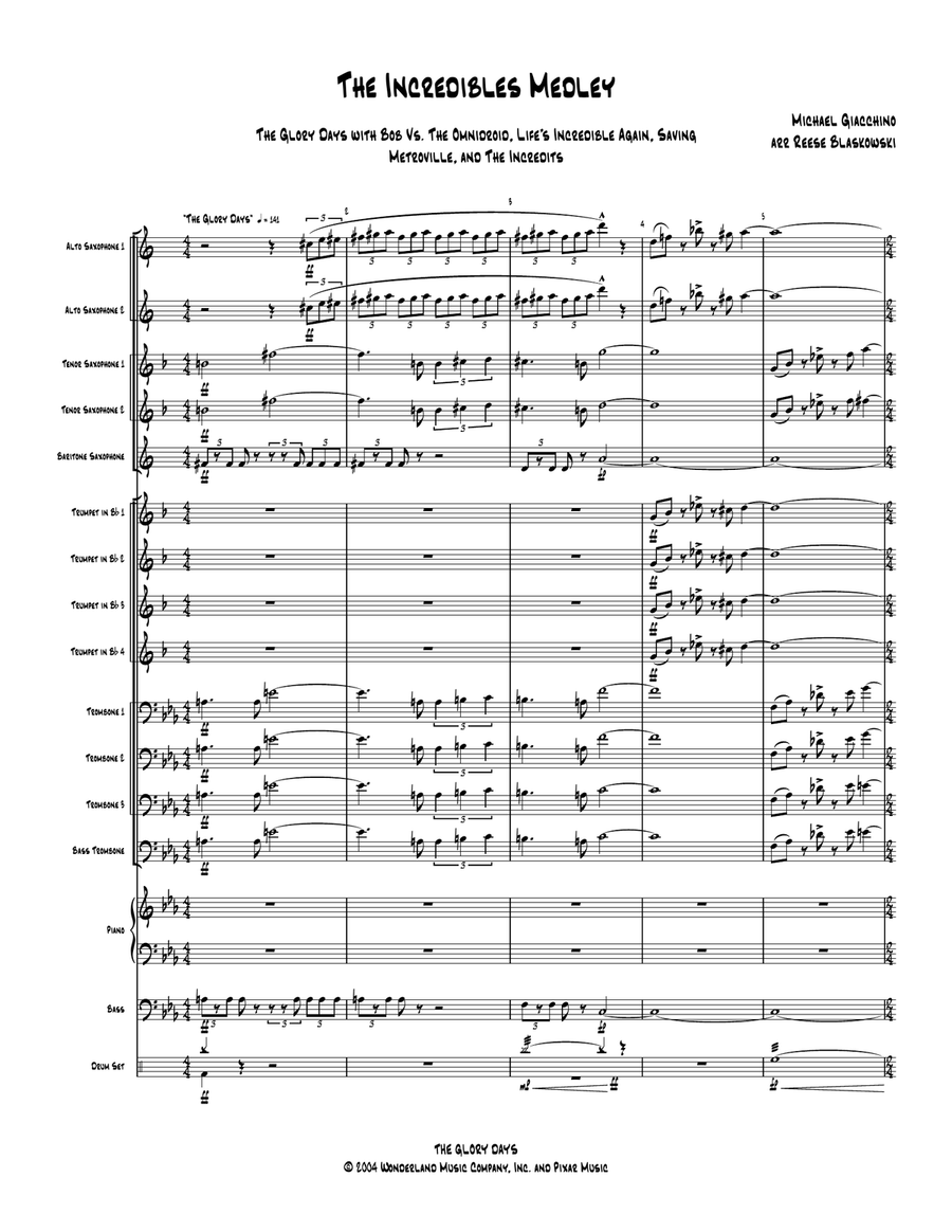 Medley: The Incredibles (Main Theme) with Bob Vs. The Omnidroid, Life's Incredible Again, Saving ... Jazz Ensemble scores gallery preview page 2