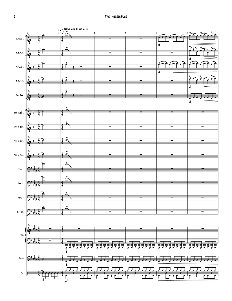 Medley: The Incredibles (Main Theme) with Bob Vs. The Omnidroid, Life's Incredible Again, Saving ... Jazz Ensemble scores gallery preview page 3