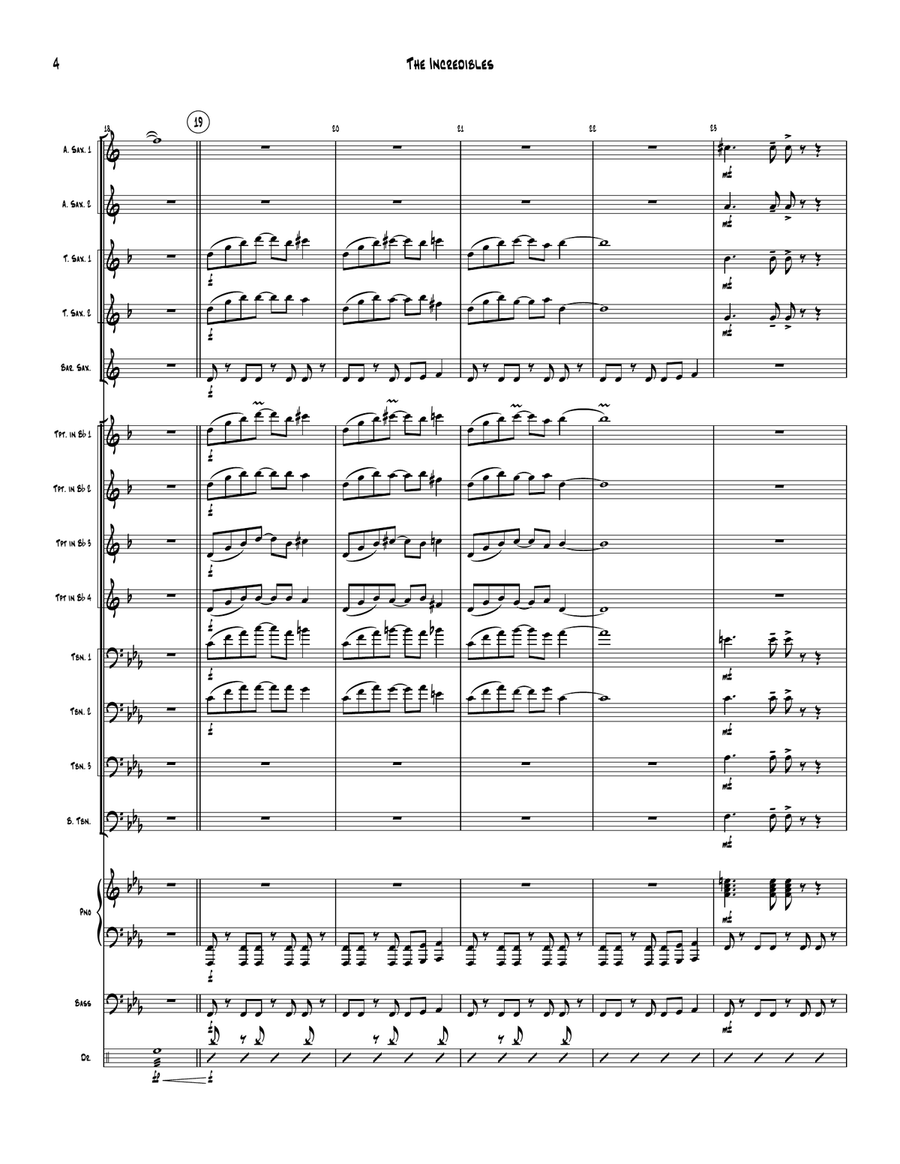Medley: The Incredibles (Main Theme) with Bob Vs. The Omnidroid, Life's Incredible Again, Saving ... Jazz Ensemble scores gallery preview page 5