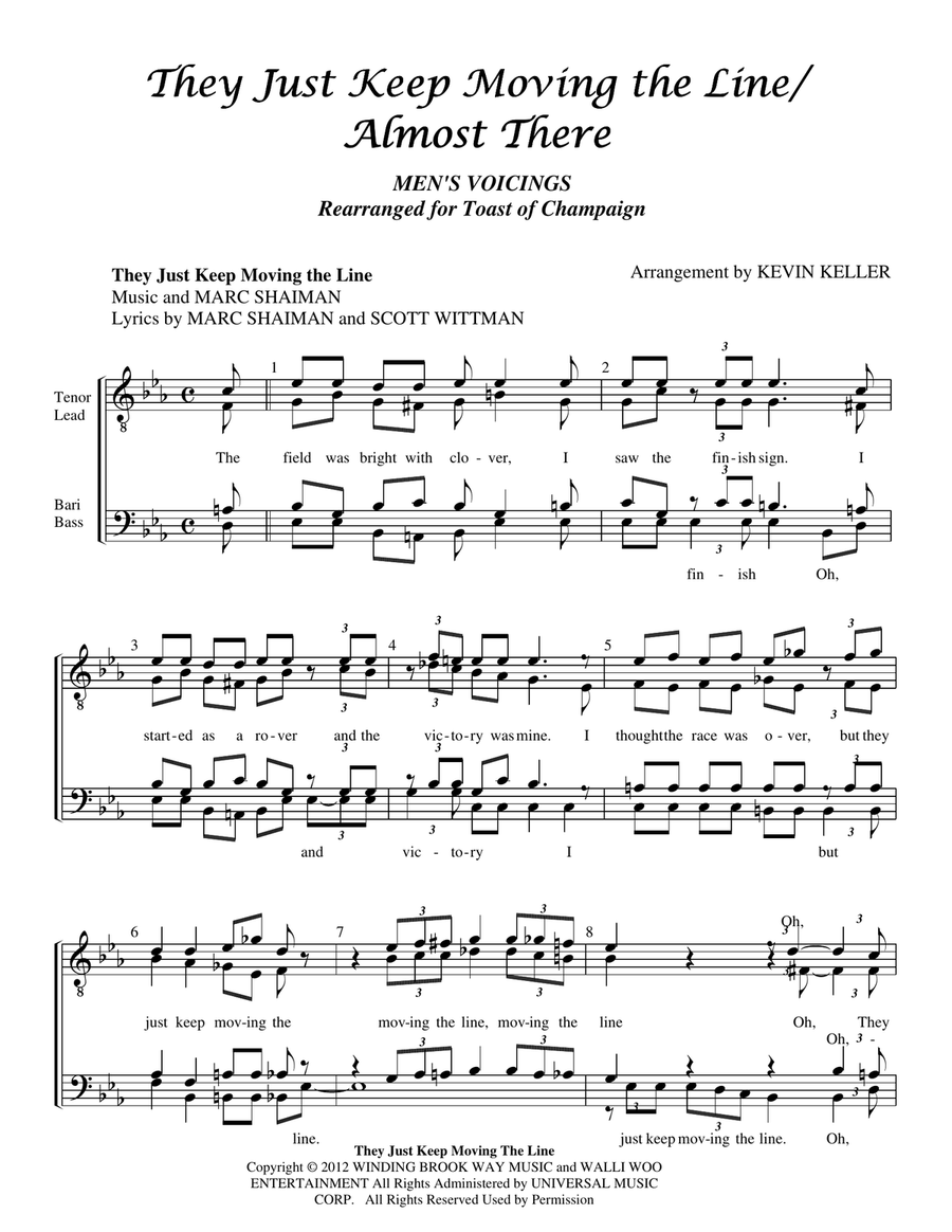 Medley: They Just Keep Moving The Line with Almost There TTBB scores gallery preview page 1