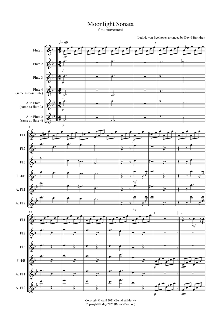 Moonlight Sonata for (1st movement) for Flute Quartet Flute Quartet scores gallery preview page 1