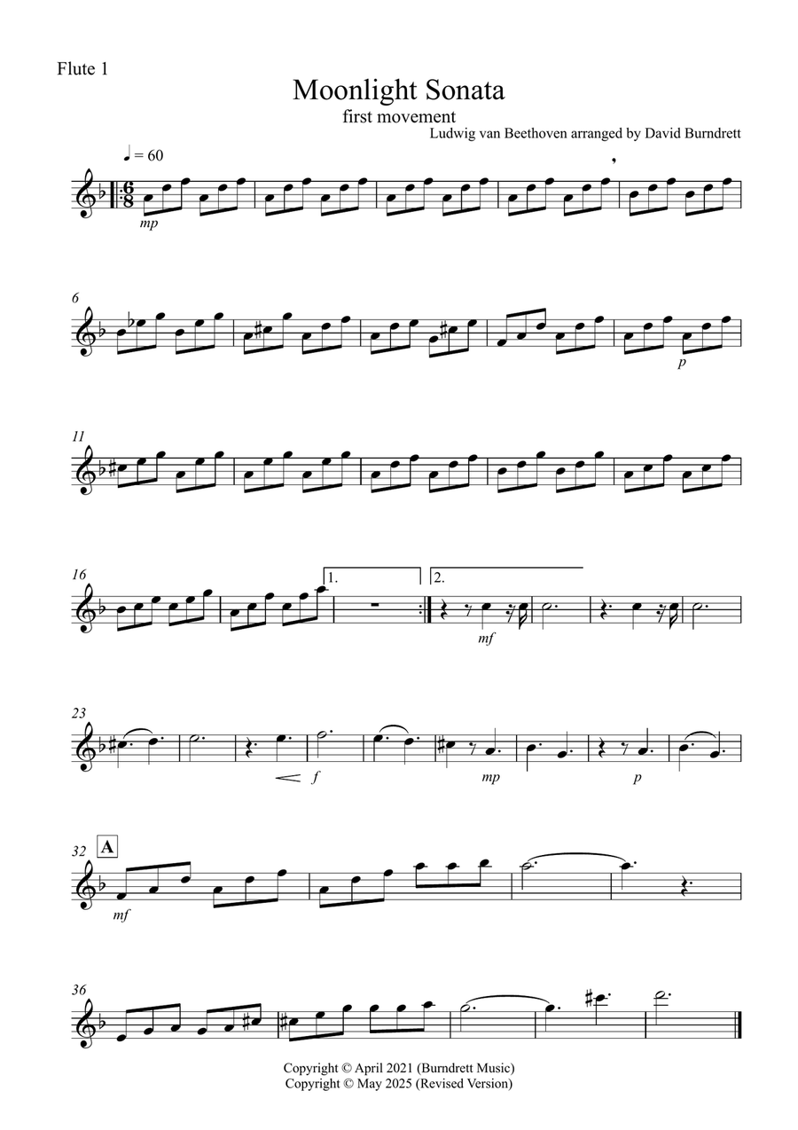 Moonlight Sonata for (1st movement) for Flute Quartet Flute Quartet scores gallery preview page 3