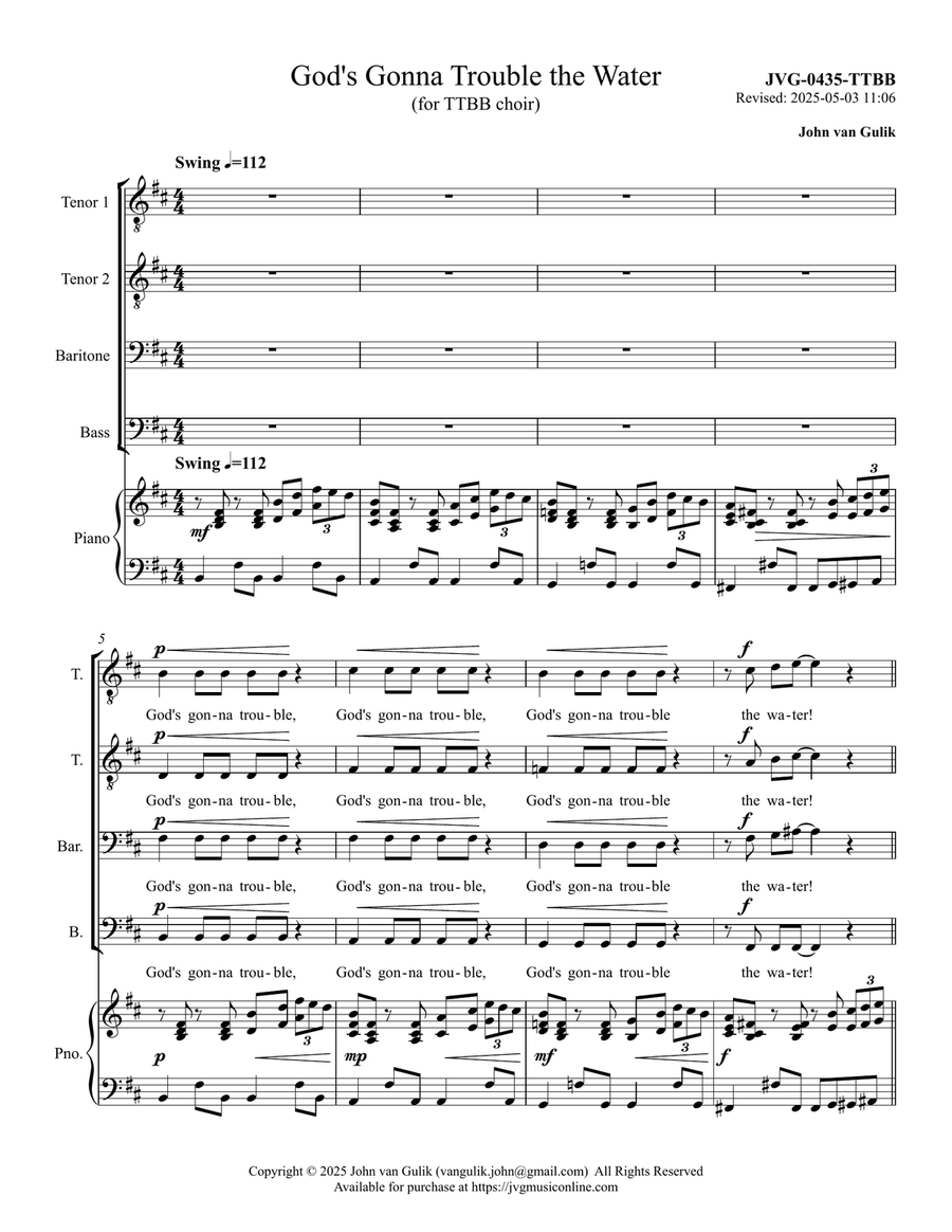 God's Gonna Trouble the Water - TTBB choir TTBB scores gallery preview page 2