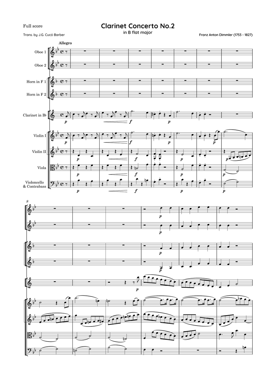 Dimmler - Clarinet Concerto No.2 in B flat major Full Orchestra scores gallery preview page 2