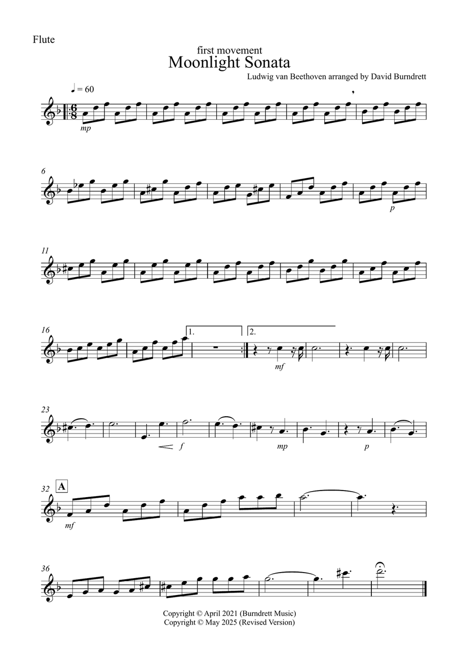Moonlight Sonata for (1st movement) for Wind Quartet Woodwind Quartet scores gallery preview page 3