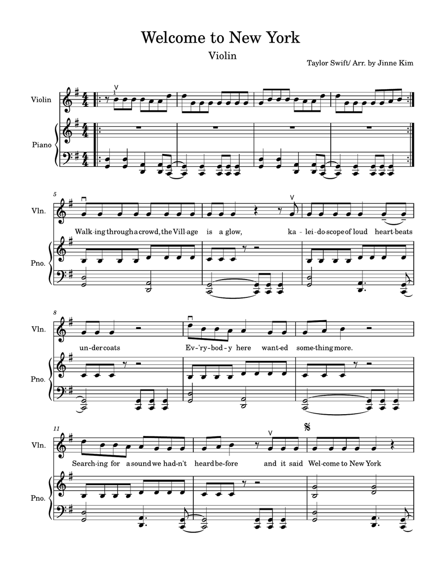 Welcome To New York Welcome To New York Violin Solo scores gallery preview page 1
