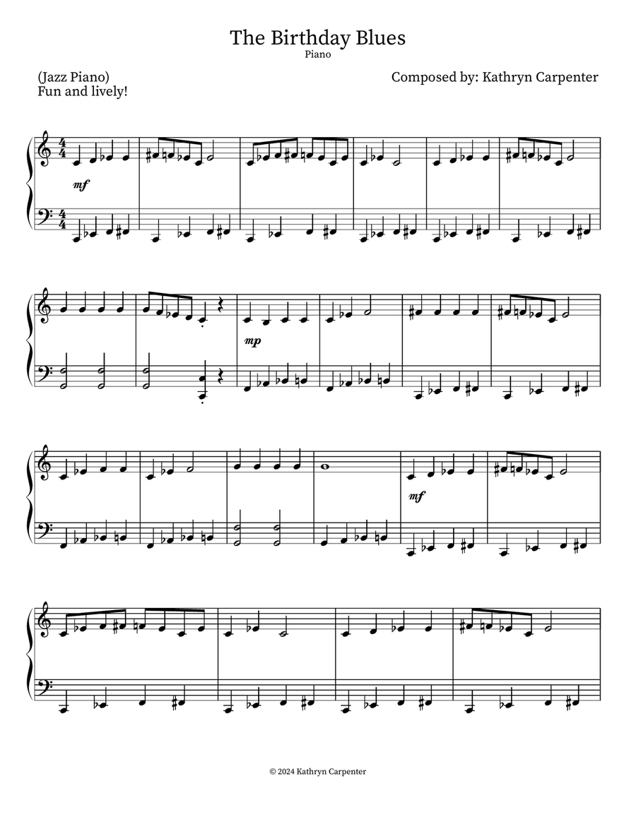 The Birthday Blues The Birthday Blues Piano Solo scores gallery preview page 1