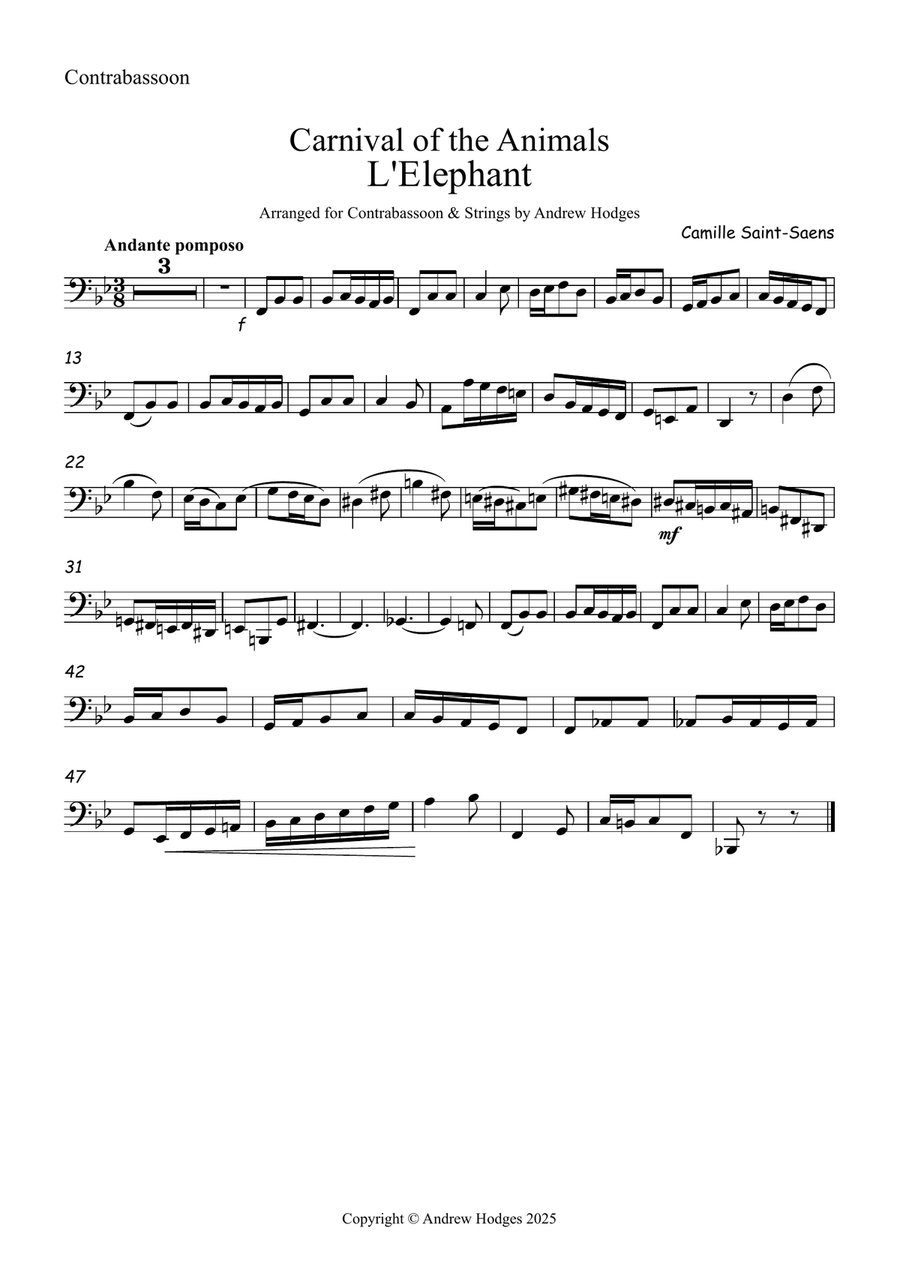 The Elephant from Carnival of The Animals Chamber Music scores gallery preview page 3
