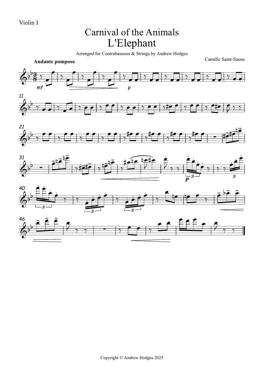 The Elephant from Carnival of The Animals Chamber Music scores gallery preview page 4