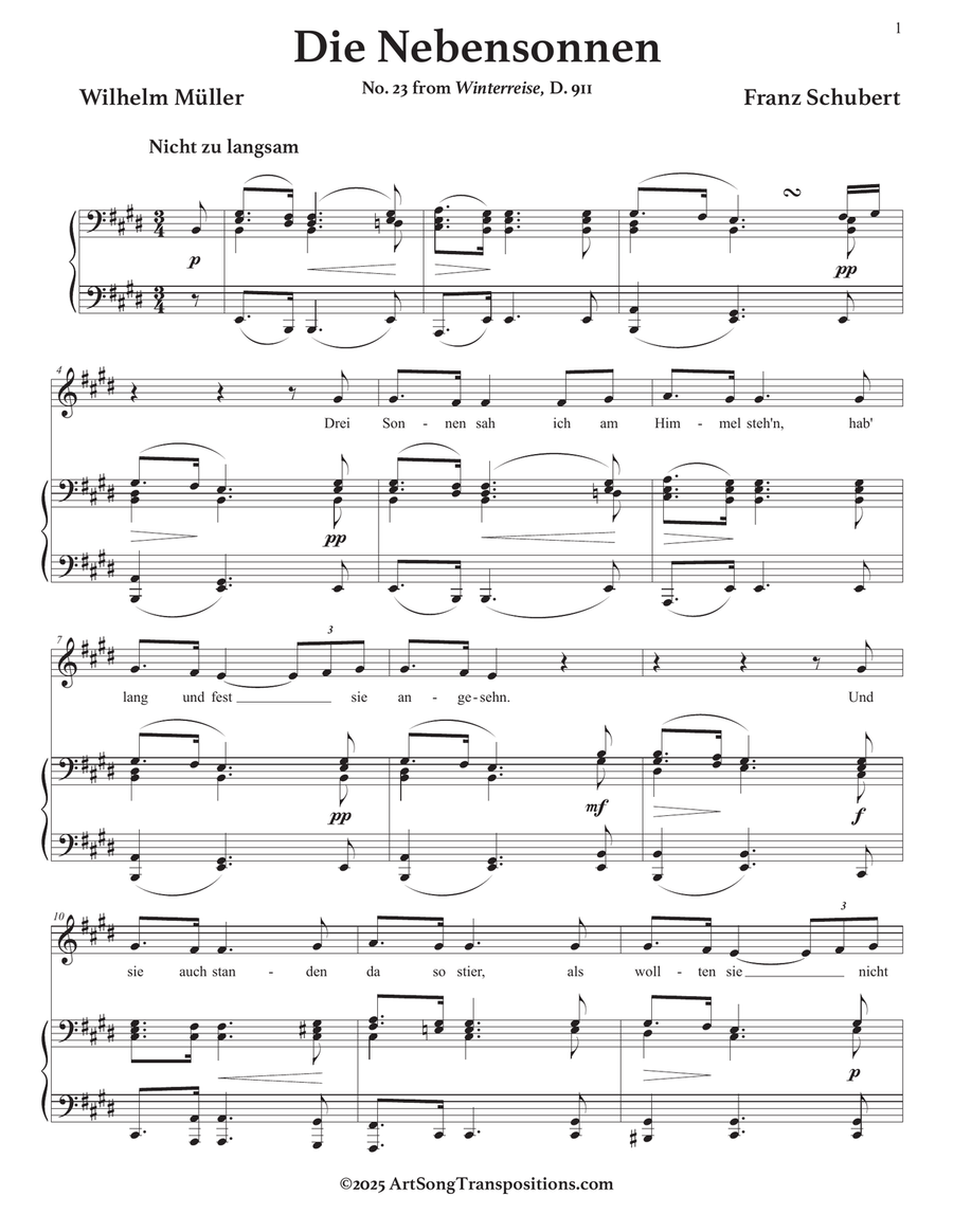 SCHUBERT: Die Nebensonnen, D. 911 no. 23 (transposed to E major) Piano, Vocal scores gallery preview page 2