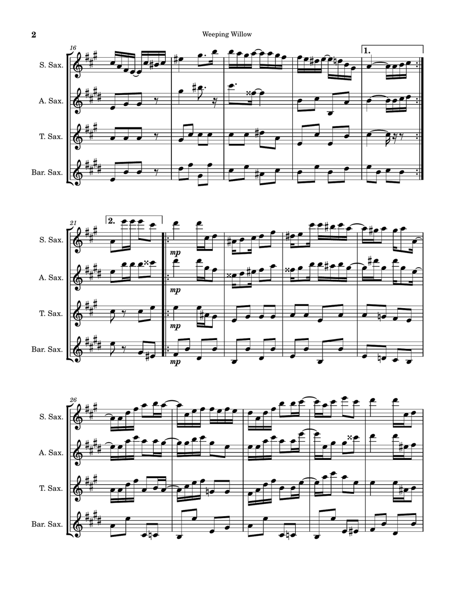 Weeping Willow Weeping Willow Saxophone Quartet scores gallery preview page 2