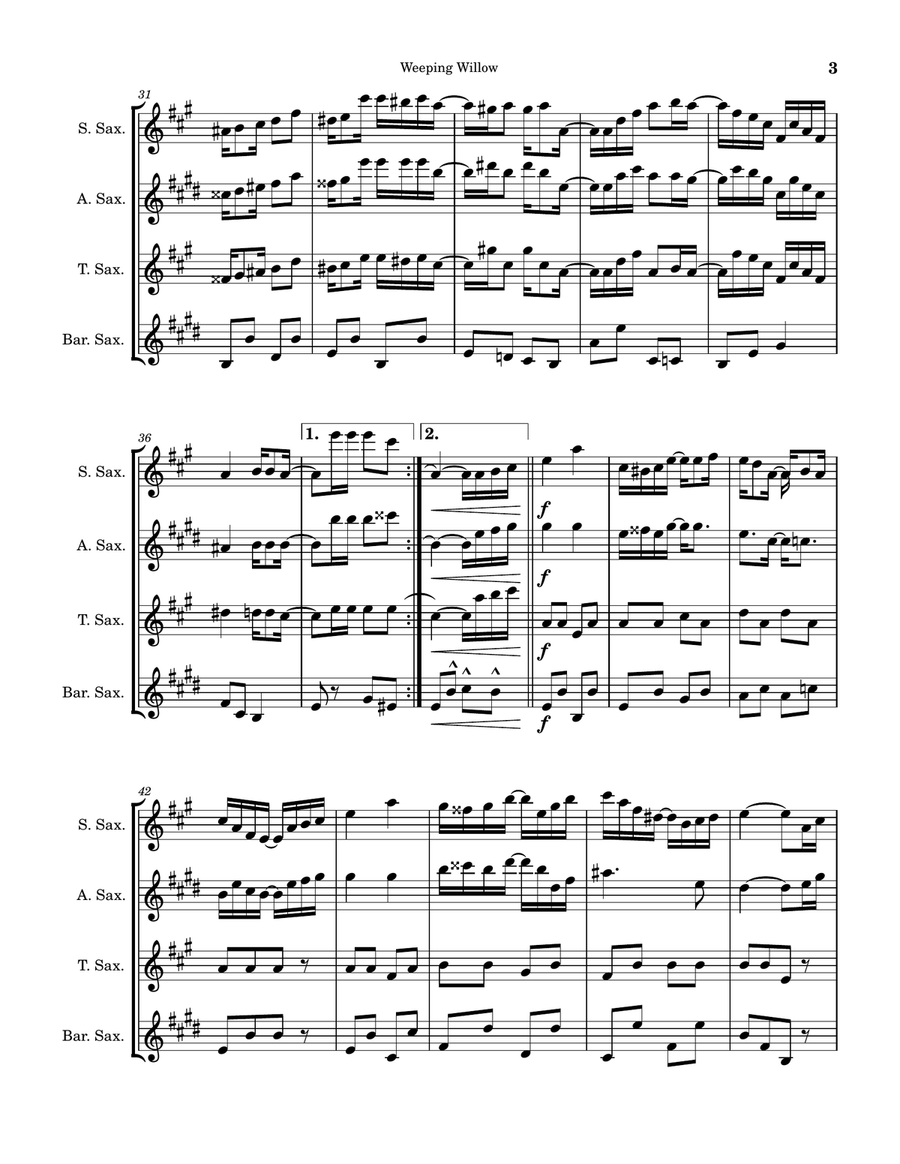 Weeping Willow Weeping Willow Saxophone Quartet scores gallery preview page 3