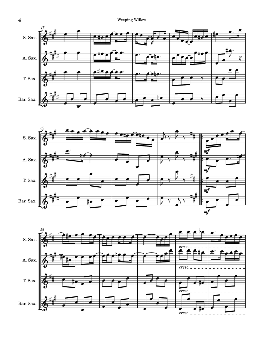 Weeping Willow Weeping Willow Saxophone Quartet scores gallery preview page 4