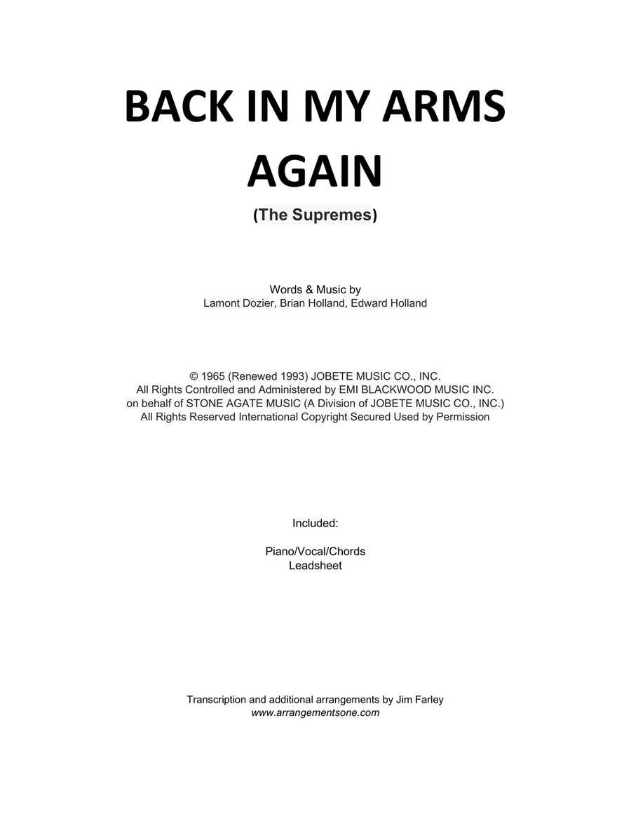 Back In My Arms Again Back In My Arms Again Piano, Vocal scores gallery preview page 1