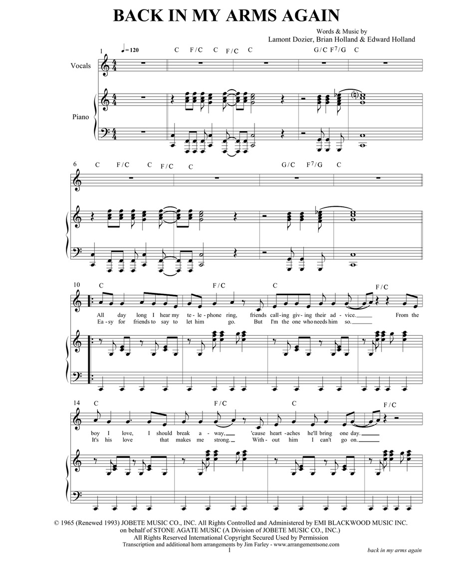 Back In My Arms Again Back In My Arms Again Piano, Vocal scores gallery preview page 3