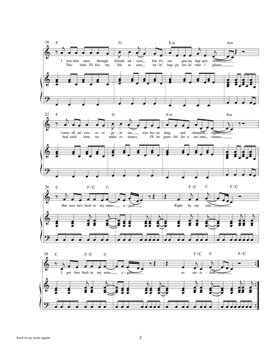 Back In My Arms Again Back In My Arms Again Piano, Vocal scores gallery preview page 4