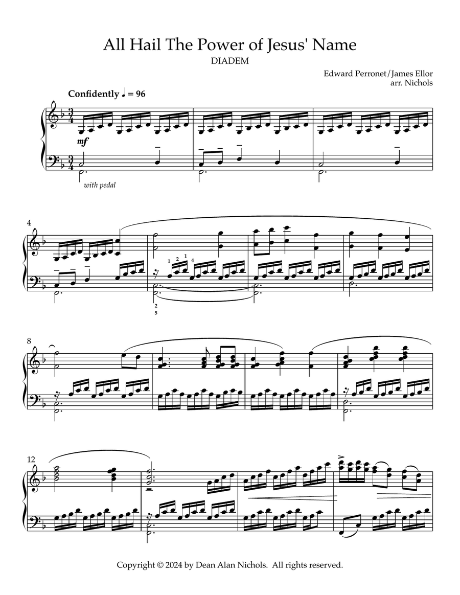 All Hail the Power of Jesus' Name Piano Solo scores gallery preview page 1