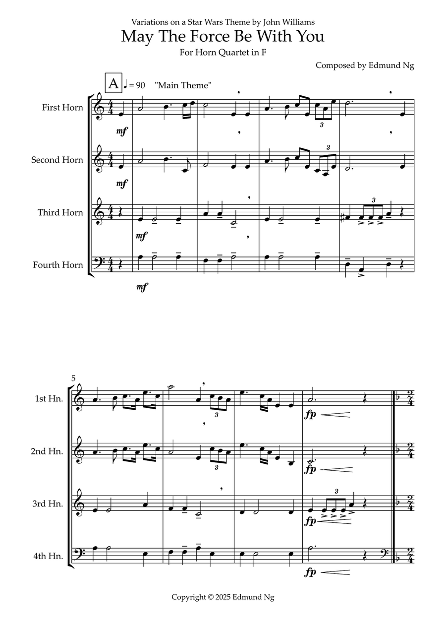 May The Force Be With You - Variations for Horn Quartet in F French Horn Quartet scores gallery preview page 1