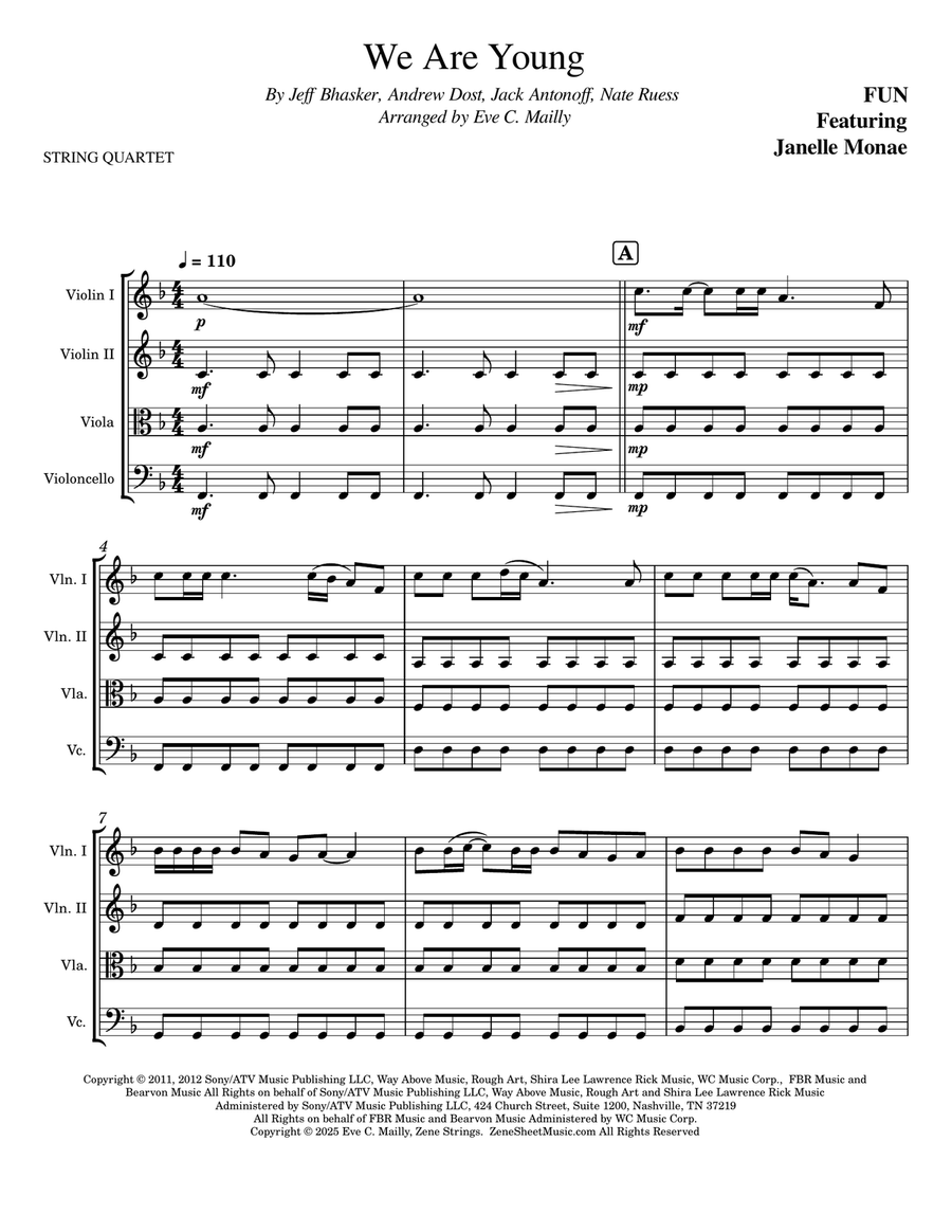 We Are Young String Quartet scores gallery preview page 1