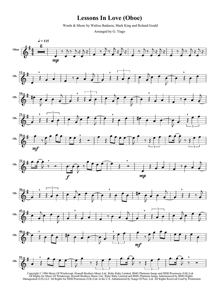 Lessons In Love Lessons In Love Oboe Solo scores gallery preview page 1
